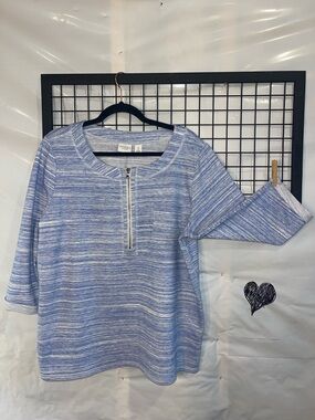 Chico's Weekends Heathered Blue and White Zip-Front Topi